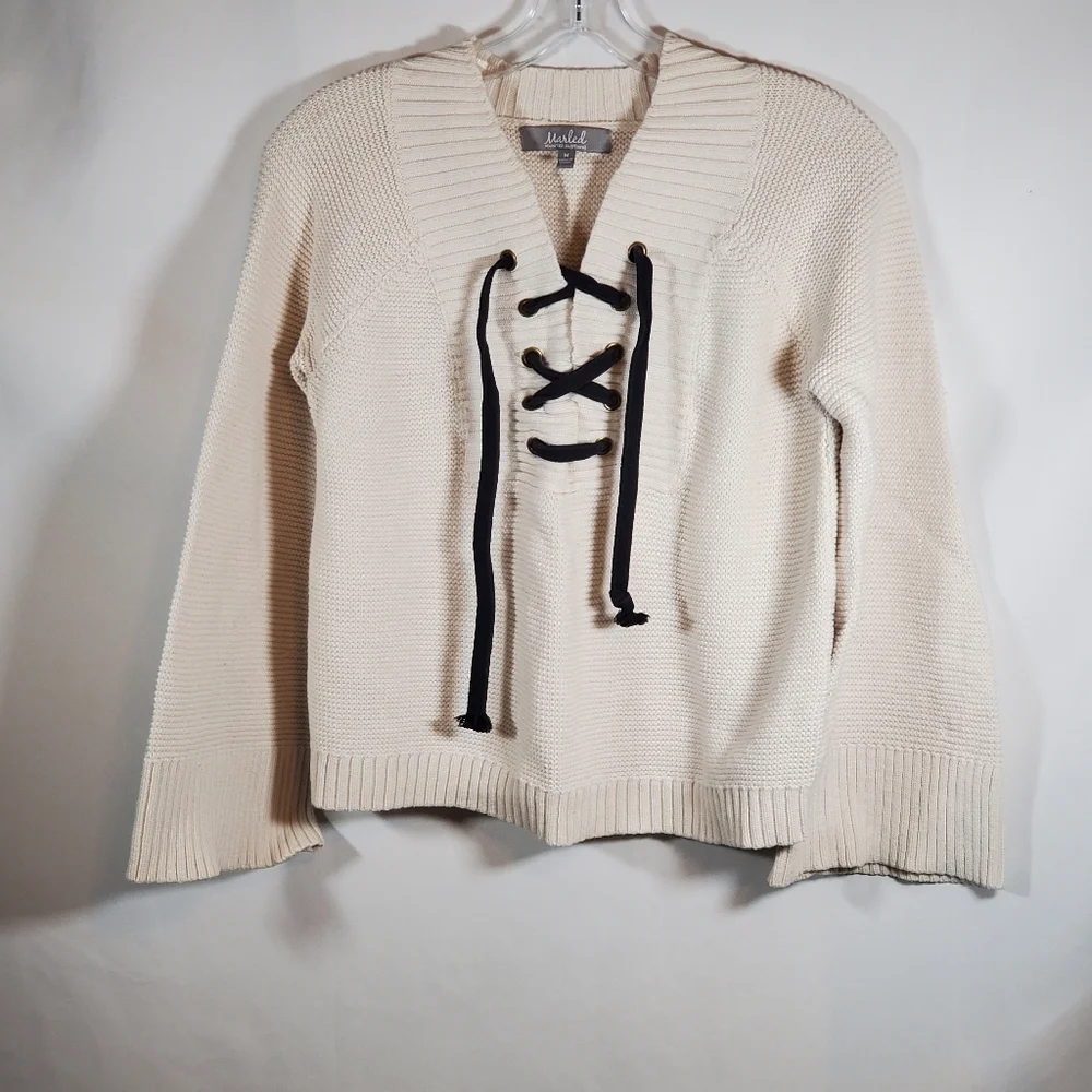 Marled Sweater Lace Up Size Medium - Picture 1 of 2